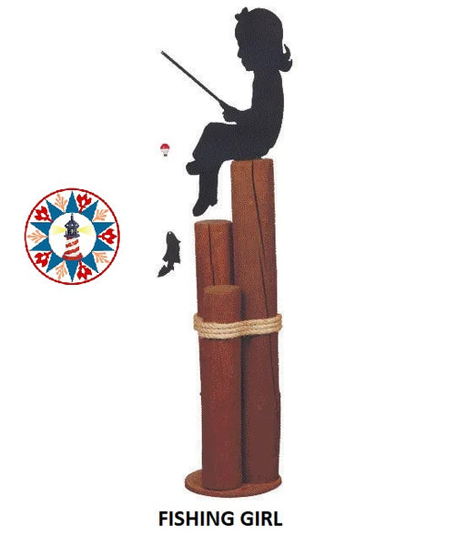 Large Nautical Pier Post - Fishing Girl – Amish Hand Crafted