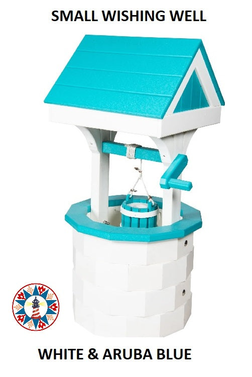 Amish Hand Crafted Small Wishing Well -Aruba Blue & White (Standard Colors)
