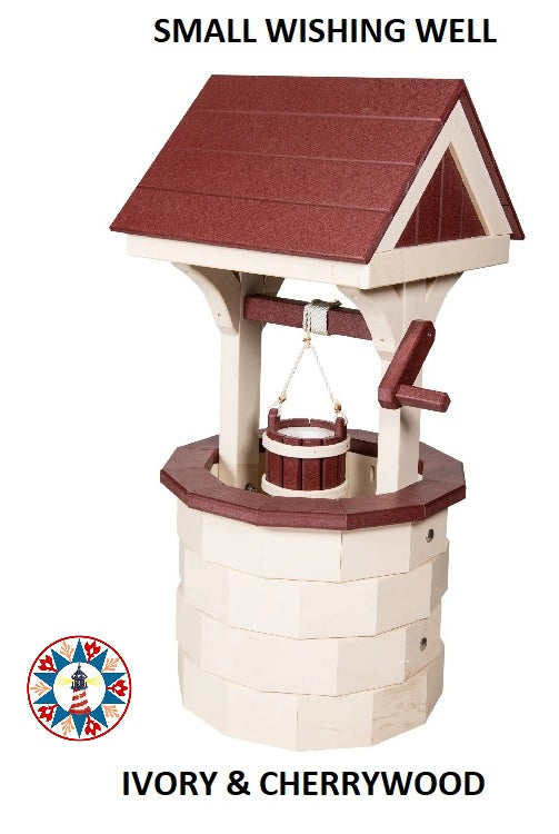 Amish Hand Crafted Small Wishing Well - Ivory & Cherrywood