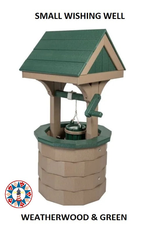 Amish Hand Crafted Small Wishing Well - Weatherwood and Turf Green